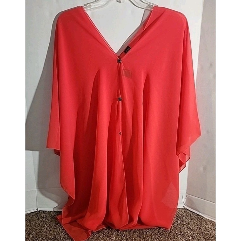Zury Women's Sheer Open Side Cover Up Style Blouse 100% Rayon (One Size)‎ Coral